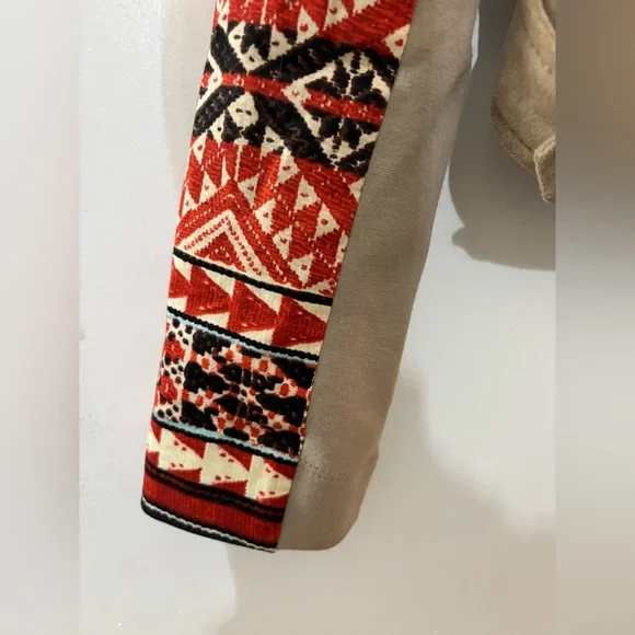 BCBGMAXAZRIA Women Tan Aztec/Tribal Print Faux Suede Peter Moto Jacket Small - Picture 8 of 15